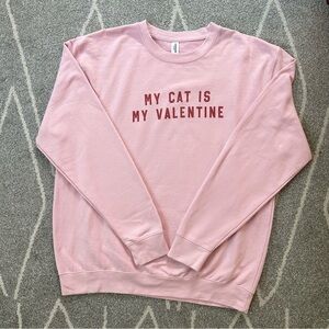 Blush Pink Oversized Crew Neck My Cat is My Valentine Sweatshirt